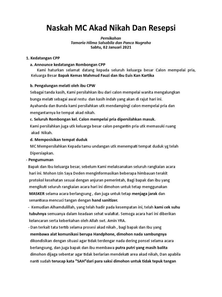 Naskah MC Akad Nikah Dan Resepsi | PDF
