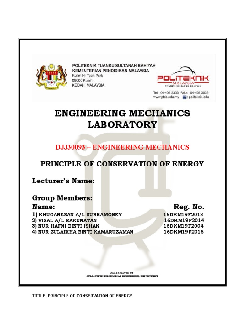Engineering Mechanics Lab Guide | PDF | Potential Energy | Mass