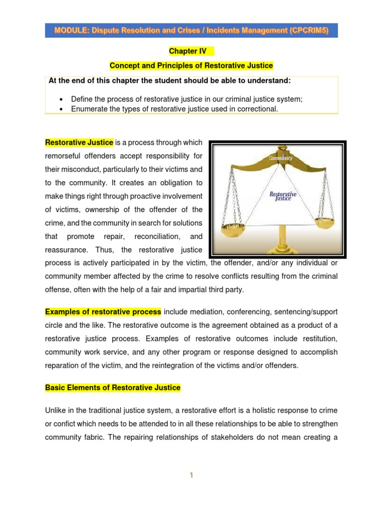Chapter Iv Concept And Principles Of Restorative Justice Pdf