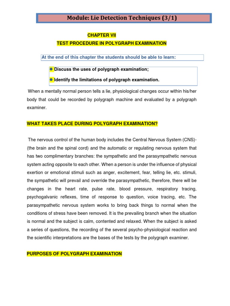 Chapter Vii Test Procedure In Polygraph Examination Pdf Polygraph