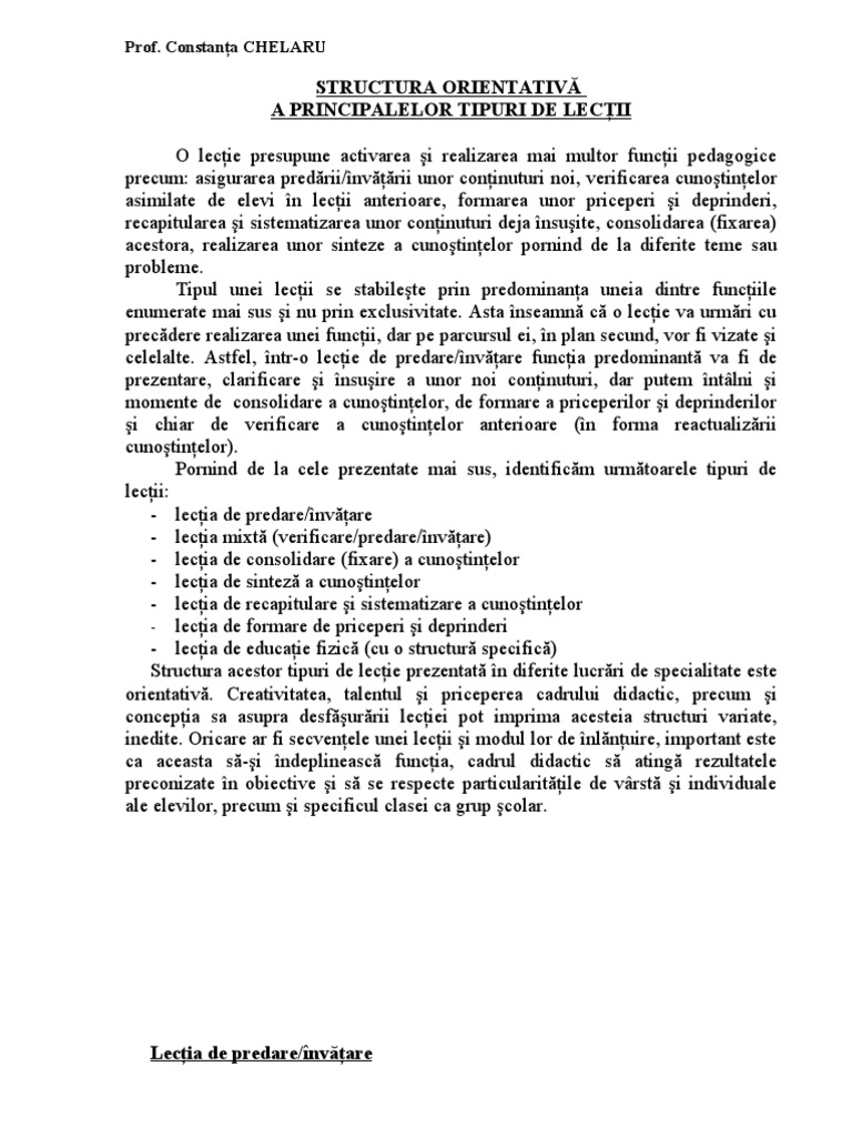 Structuri de Lectii | PDF
