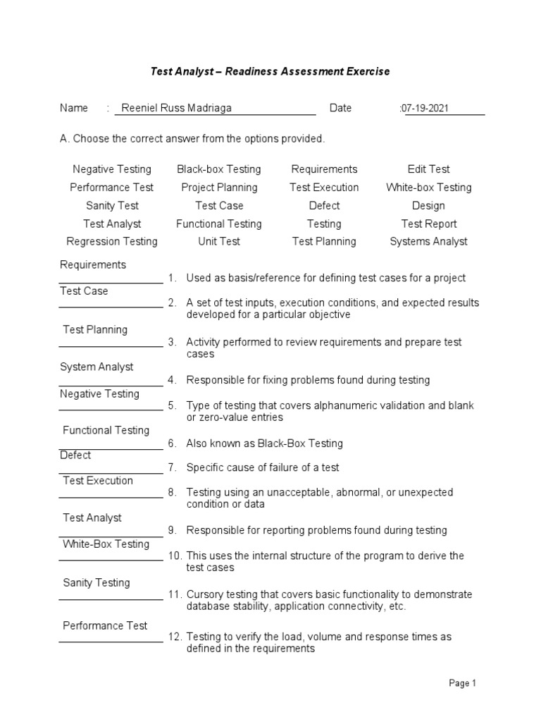 Test Analyst Readiness Assessment Guide | PDF | Software Testing ...