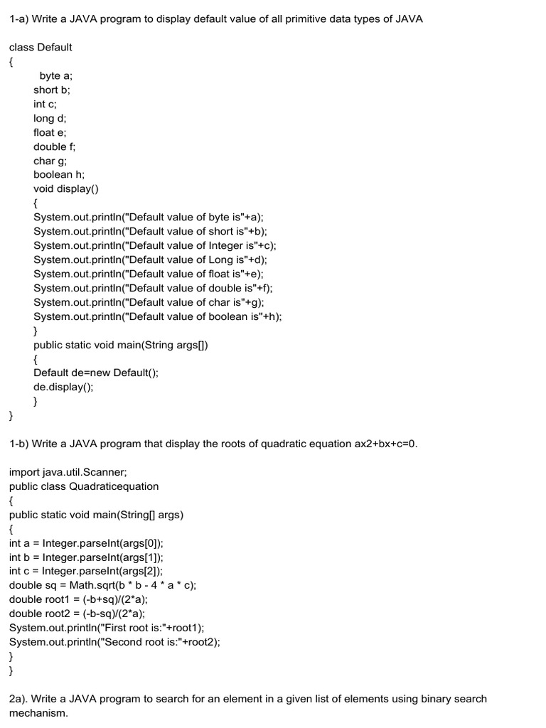 Java Lab Programs PDF Constructor (Object Oriented Programming