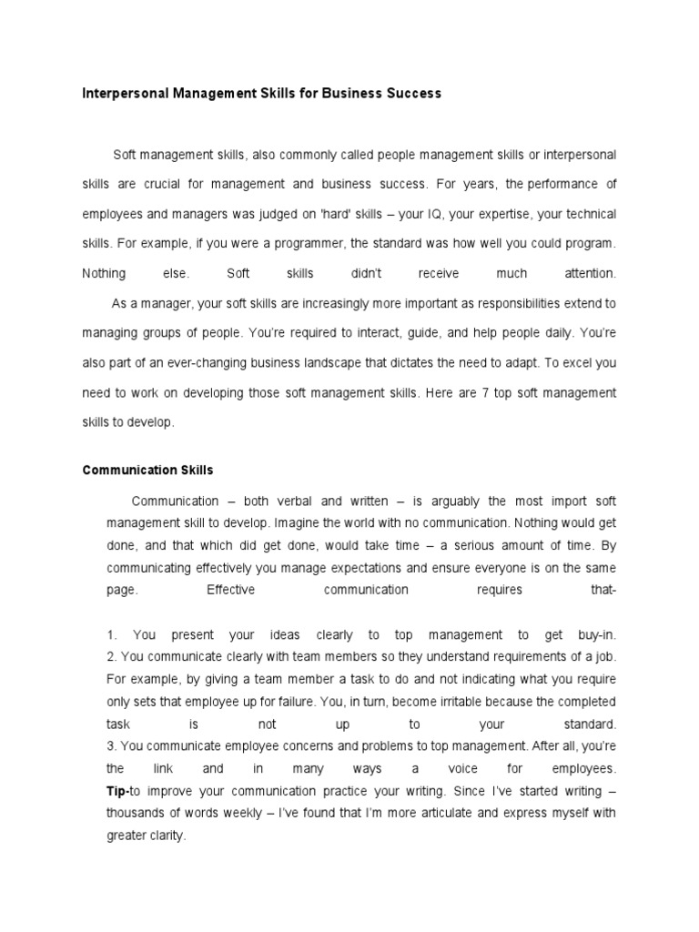 Interpersonal Management Skills For Business Success | PDF | Applied ...