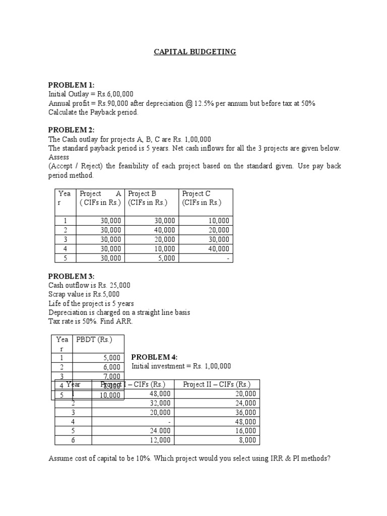 Capital Budgeting Problems and Solutions | PDF | Net Present Value ...