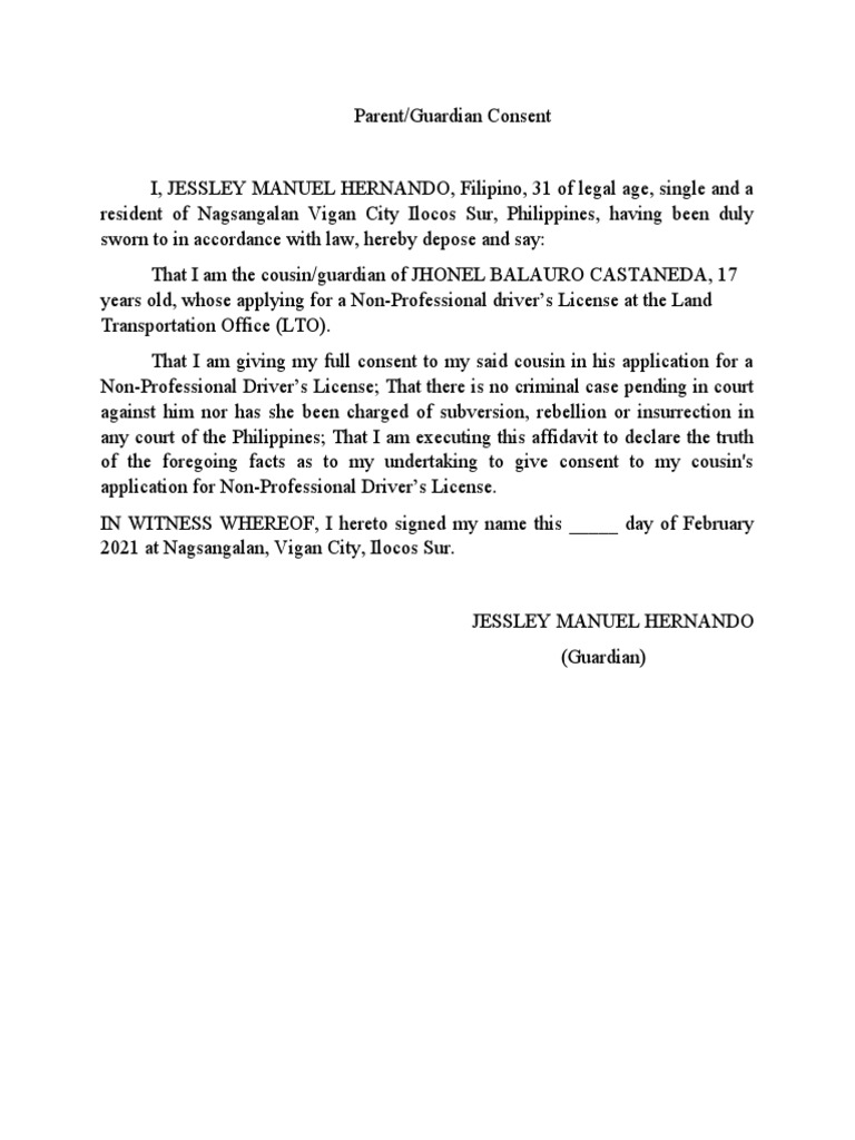 Parental Consent for Student Permit LTO | PDF | Social Science