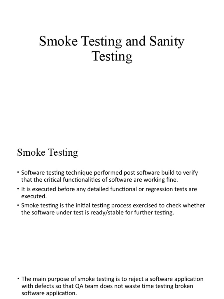 Smoke Testing and Sanity Testing PDF Software Testing Computer