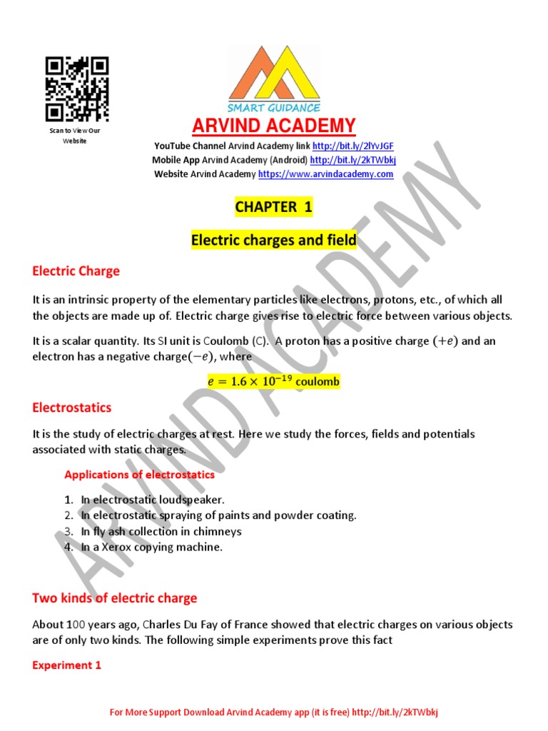 Chap 01 Electric Charges and Field (Notes) | PDF | Electric Charge ...