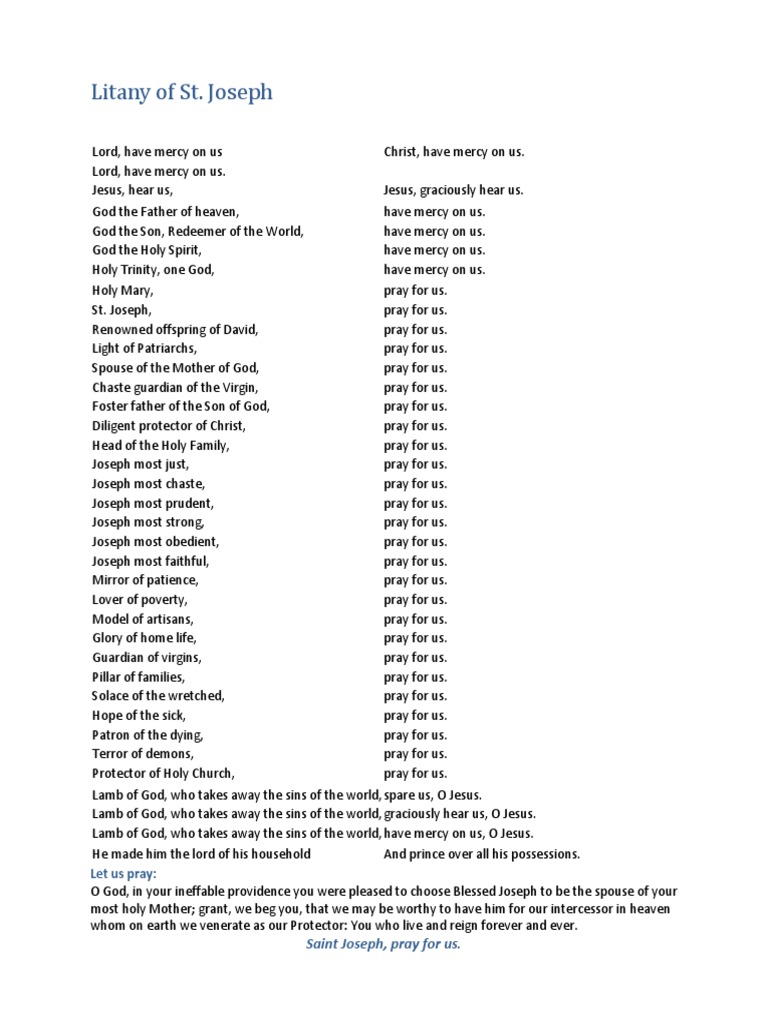 Litany of ST Joseph PDF Saint Joseph Mercy