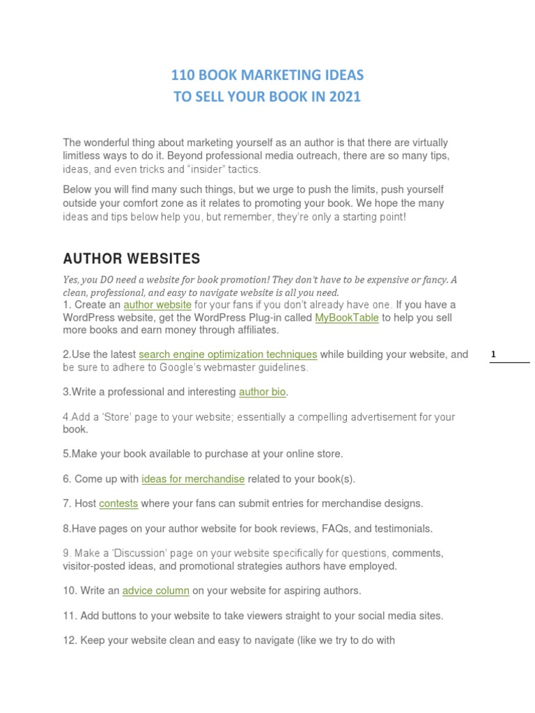 110 Book Marketing Ideas for Authors | PDF | Blog | Search Engine ...