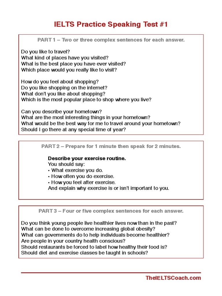 IELTS Speaking Test Sample Questions | PDF