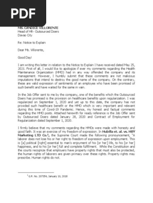Letter of Explanation
