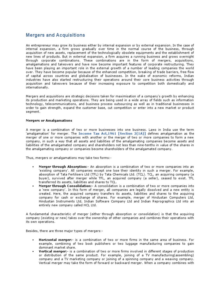 Mergers and Acquisitions Theory | PDF | Mergers And Acquisitions | Takeover