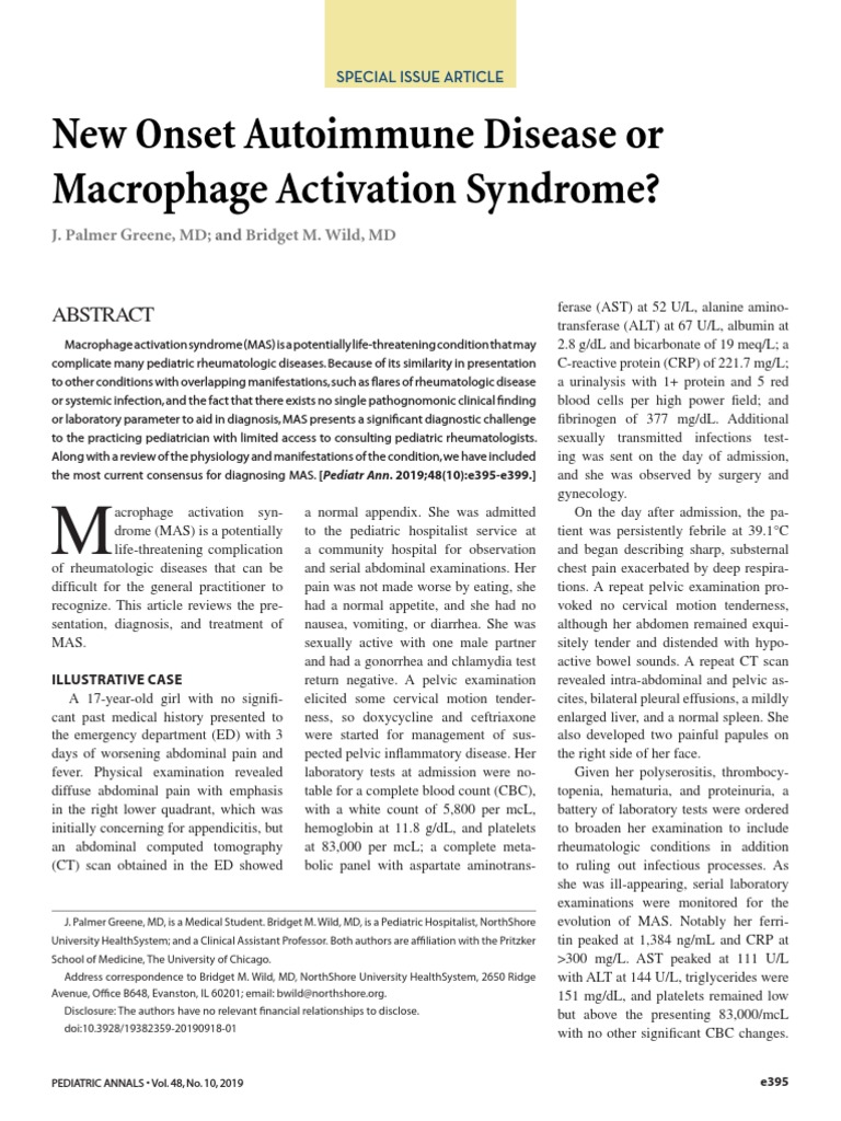 New Onset Autoimmune Disease or Macrophage Activation Syndrome | PDF ...