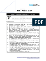 JEE Main 2016 Paper-1 Chemistry, Mathematics & Physics