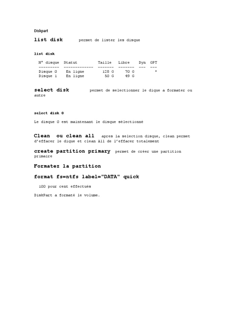 Guide de formatage avec Diskpart | PDF