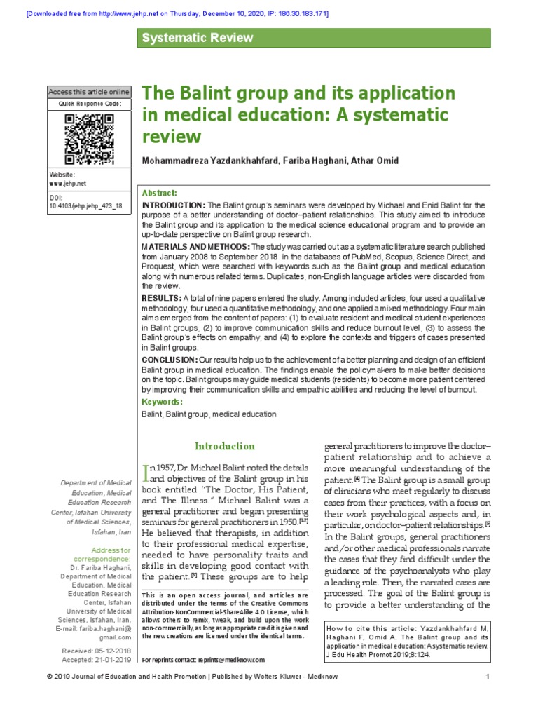 The Balint Group and Its Application in Medical Education - A ...