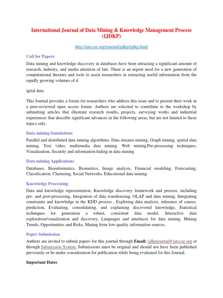 International Journal of Data Mining & Knowledge Management Process ...