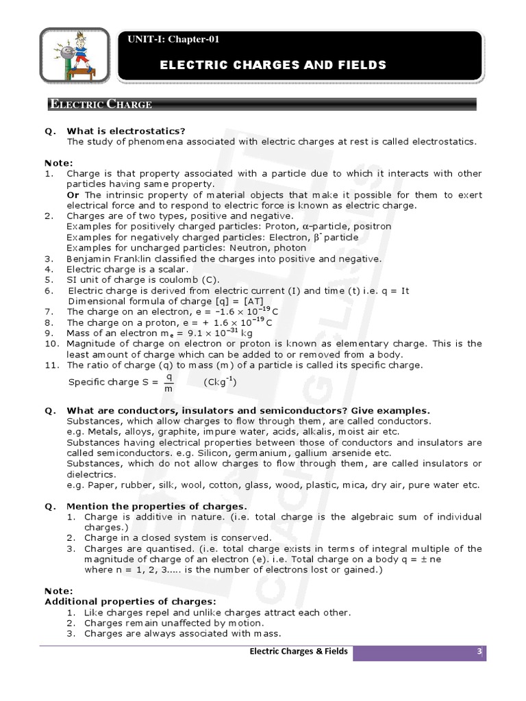 Electric Charges and Fields: UNIT-I: Chapter-01 | PDF | Electric Charge ...