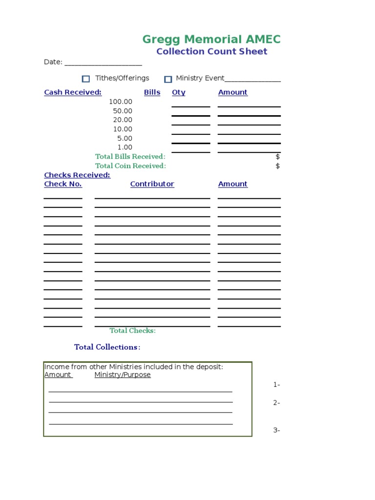 Gregg Memorial AMEC Collection Sheet | PDF