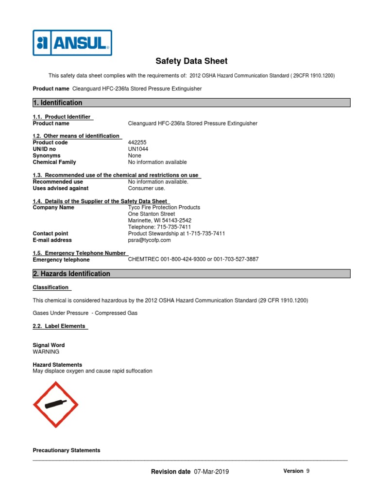ANSUL - Cleanguard HFC-236fa Stored Pressure Extinguisher | PDF ...