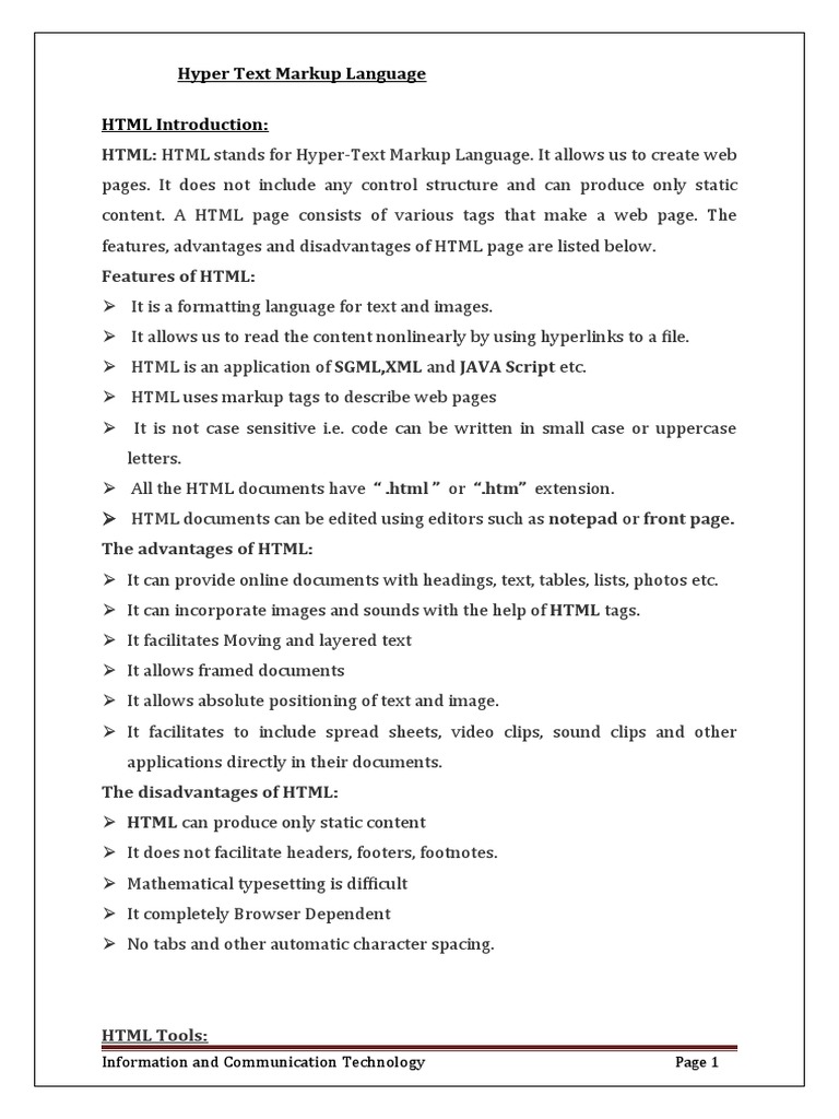 HTML: HTML Stands For Hyper-Text Markup Language. It Allows Us To ...