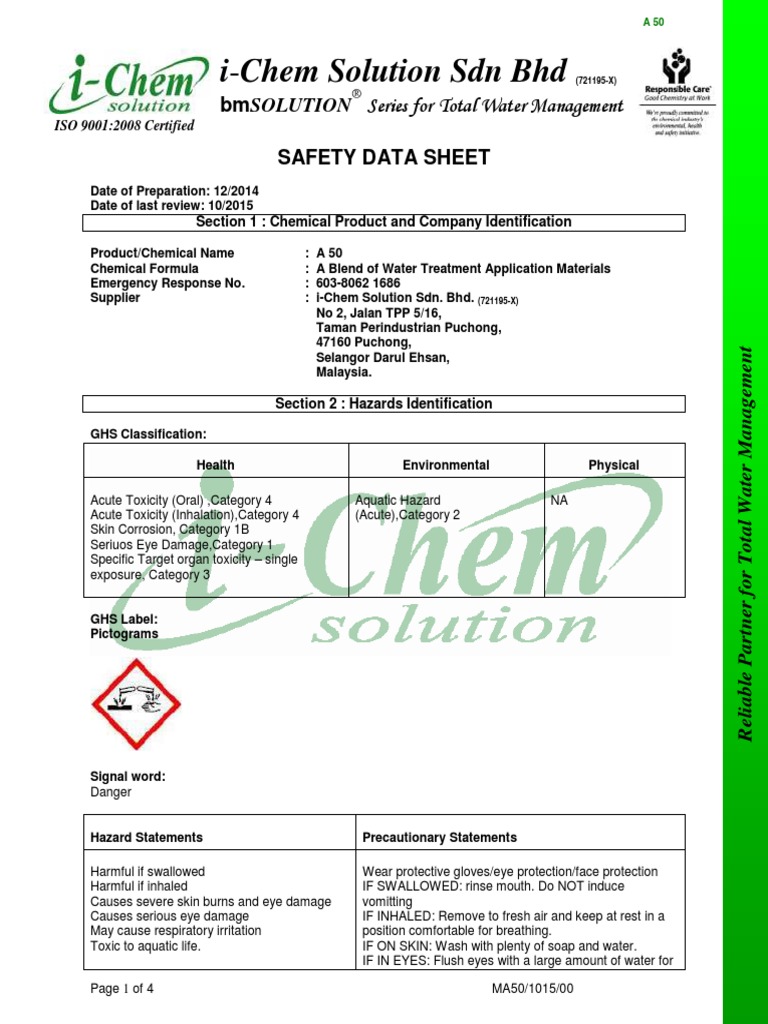 A 50 Sds Ghs I Chem Pdf Toxicity Chemistry