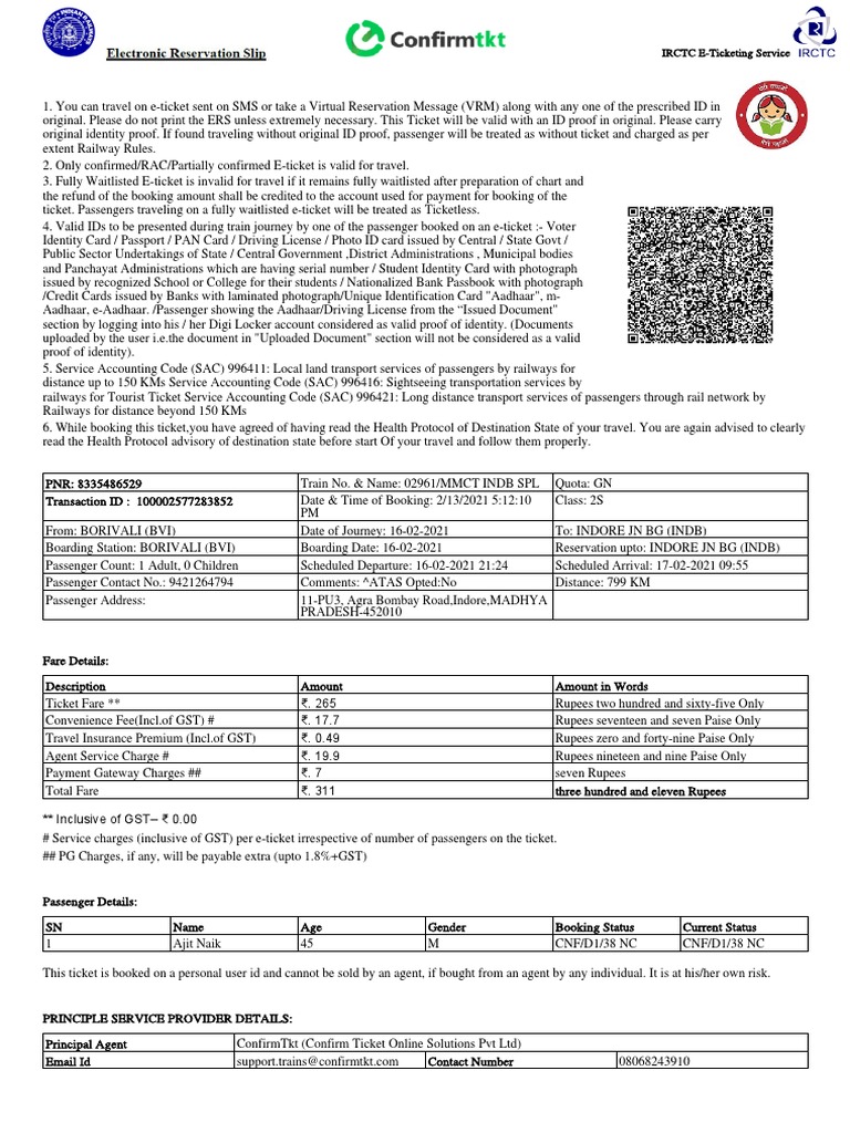 IRCTC E-Ticketing Service | Descargar gratis PDF | Identity Document ...