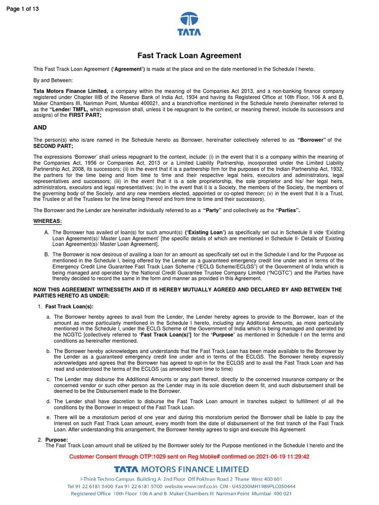 Fast Track Loan Agreement Overview | PDF | Loans | Bankruptcy