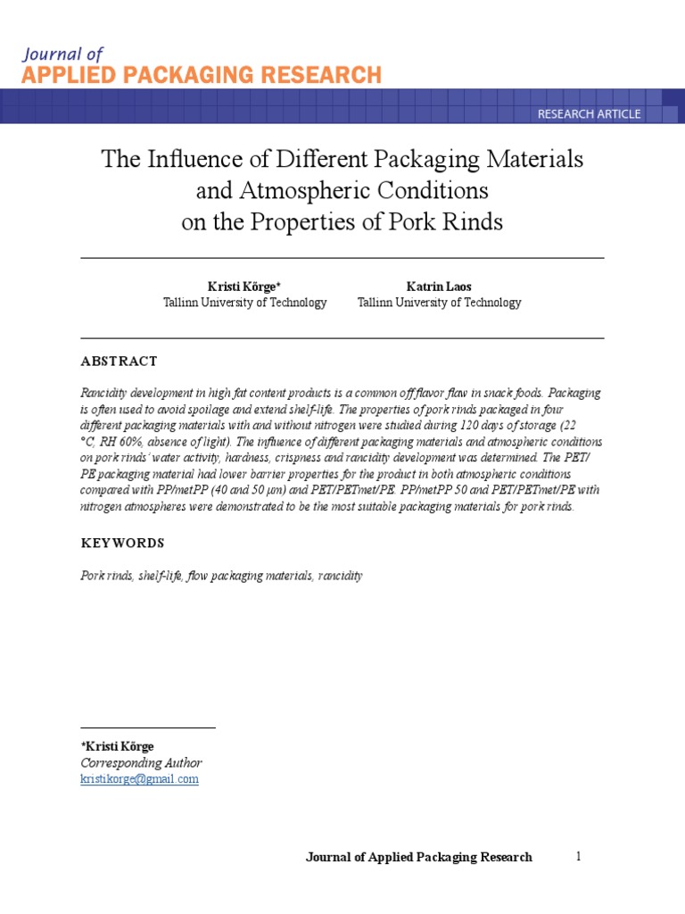 Packaging Impact on Pork Rind Quality | PDF | Foods | Physical Sciences