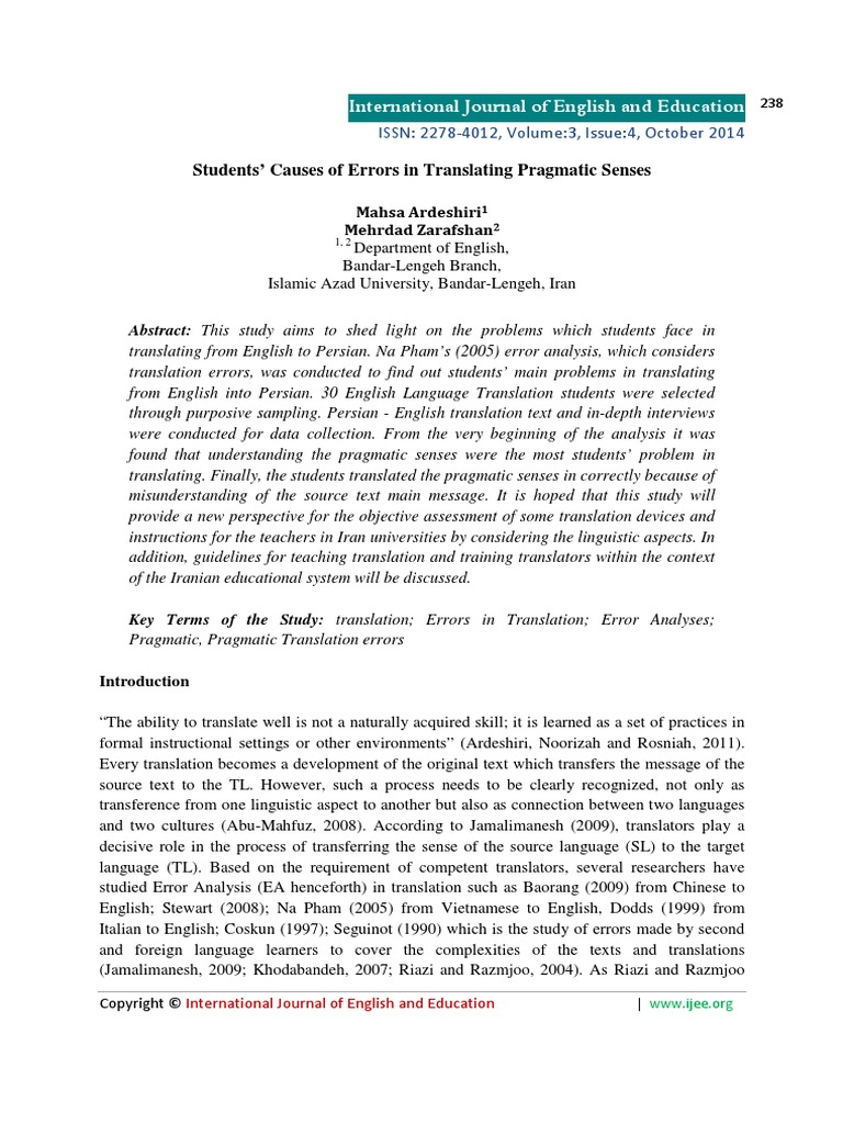 Causes To Translation Errors | PDF | Translations | Linguistics