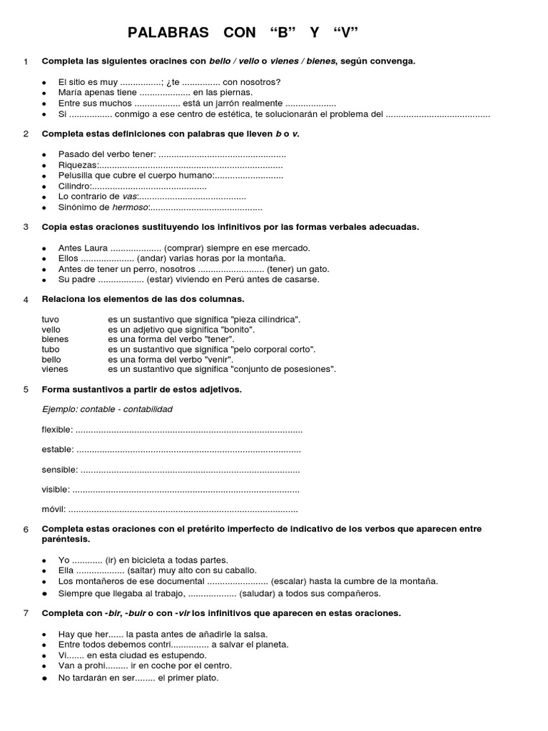 Ejercicios de Ortografía: B y V | PDF | Verbo | Sustantivo