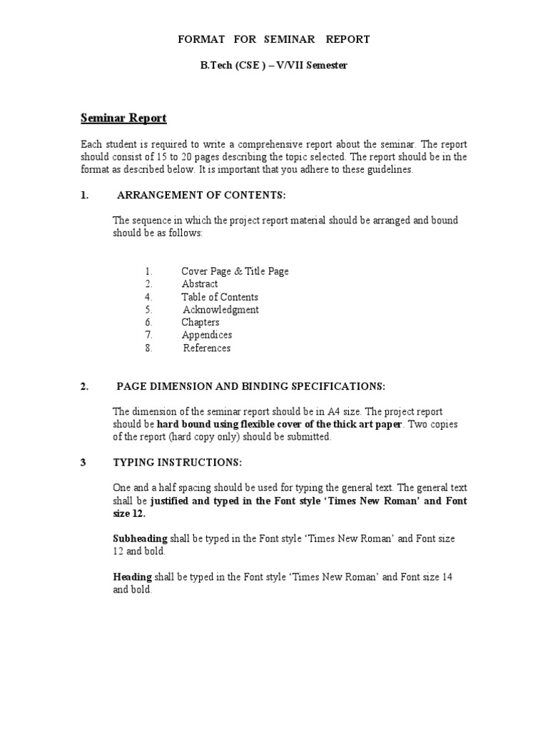 Sample Seminar Report  Times New Roman