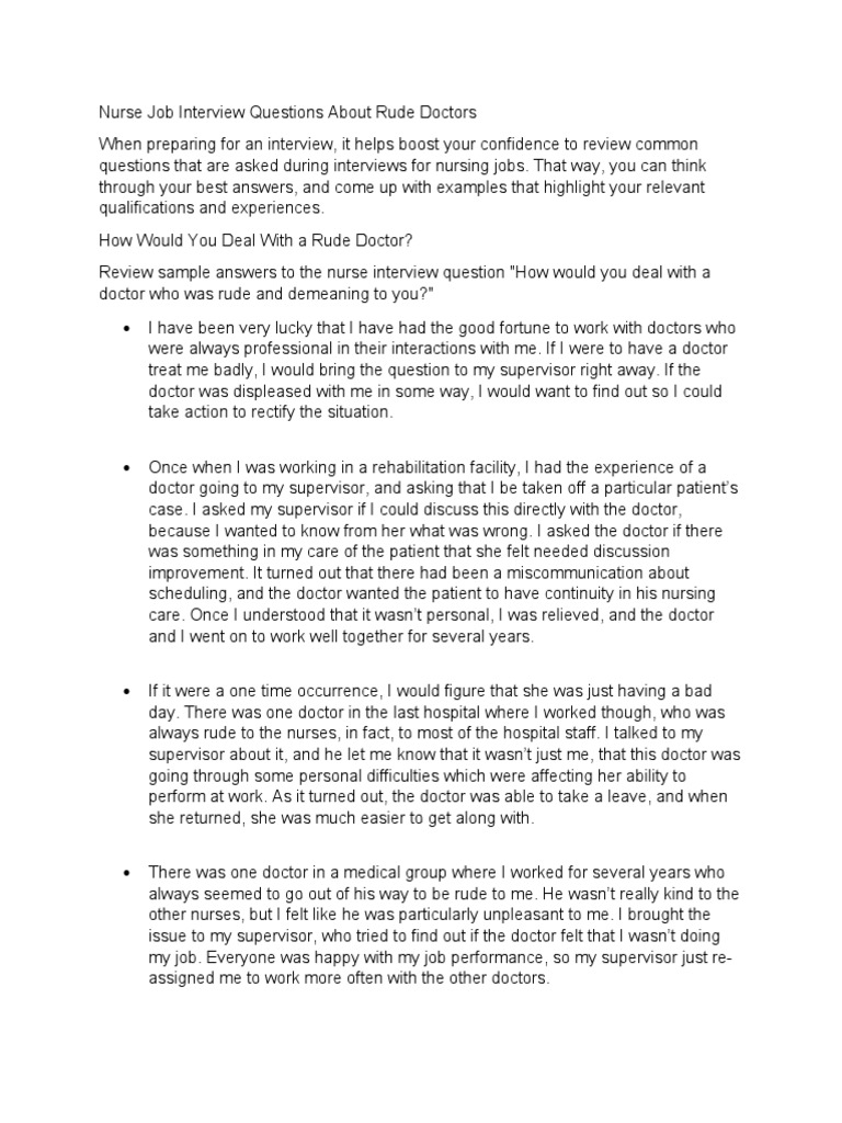 Nurse Job Interview Questions About Rude Doctors | PDF | Job Interview ...