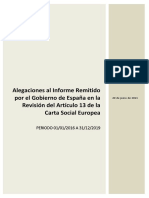 Alegaciones al informe remitido por el gobierno de España en la revisión del art. 13 de la Carta Social Europea