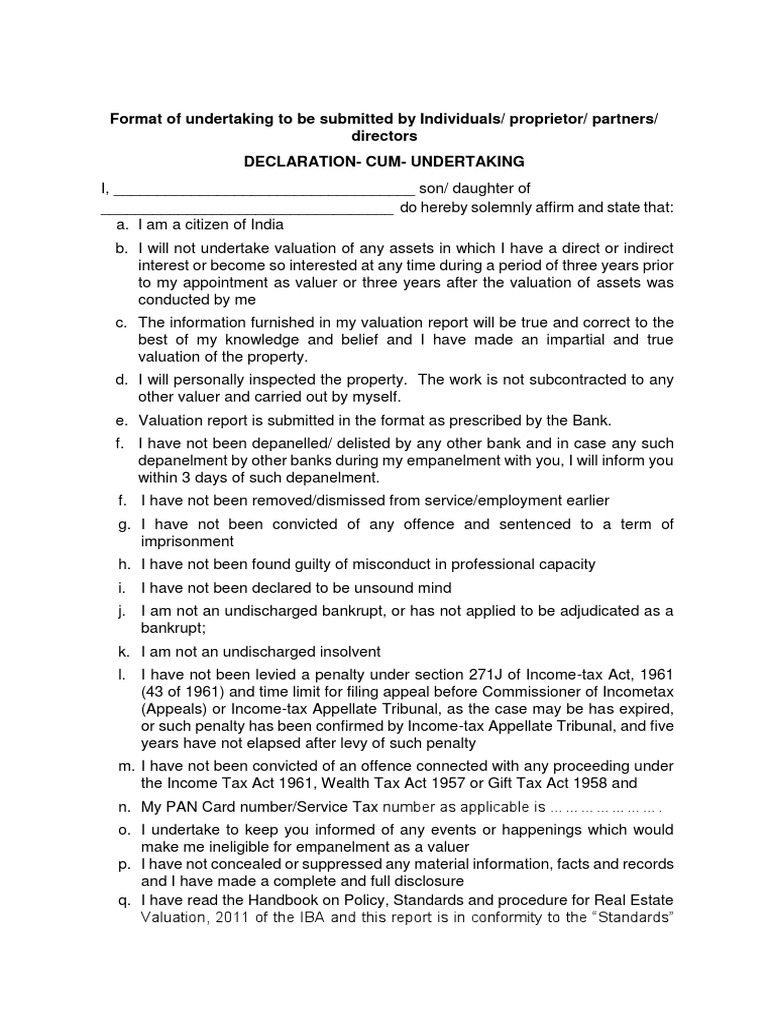 3008191454-Declaration Cum Undertaking (Ann 4) | PDF | Bankruptcy ...