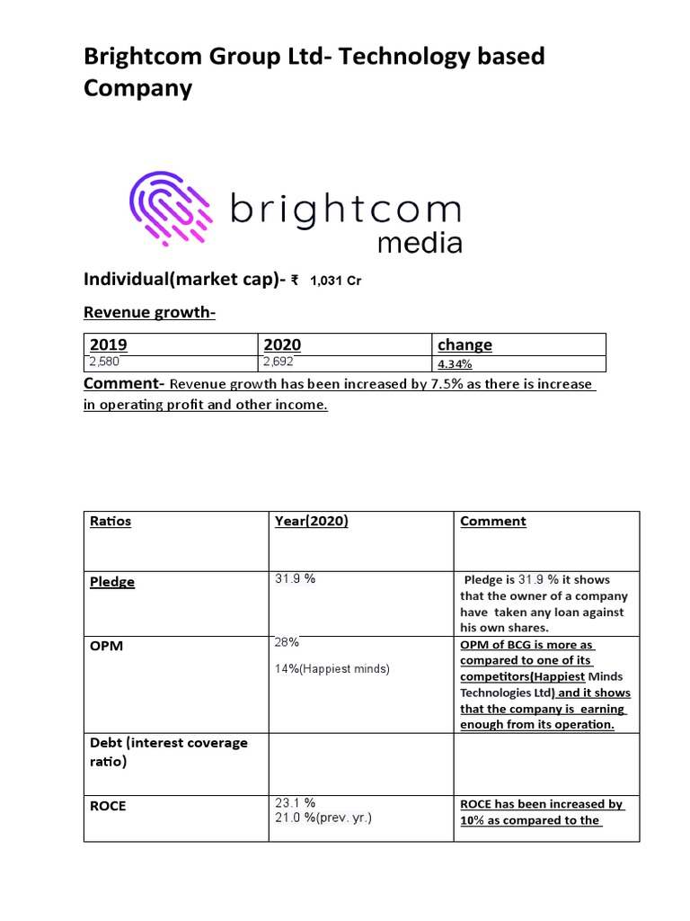 Brightcom Group Ltd: Financial Overview | PDF | Return On Equity ...