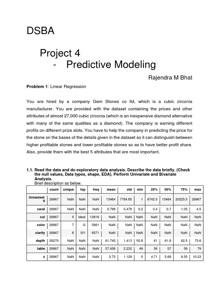 Predictive Modeling for Gem Stones Pricing | PDF | Dependent And ...