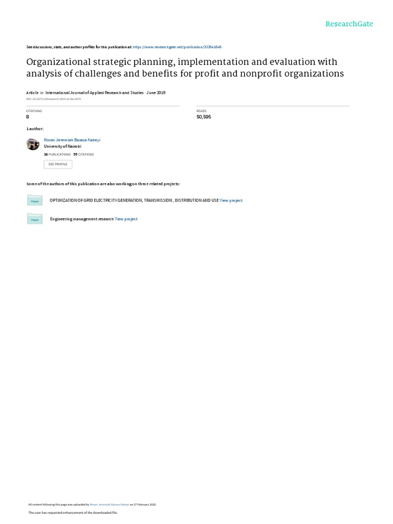Organizational Strategic Planning, Implementation and Evaluation With ...