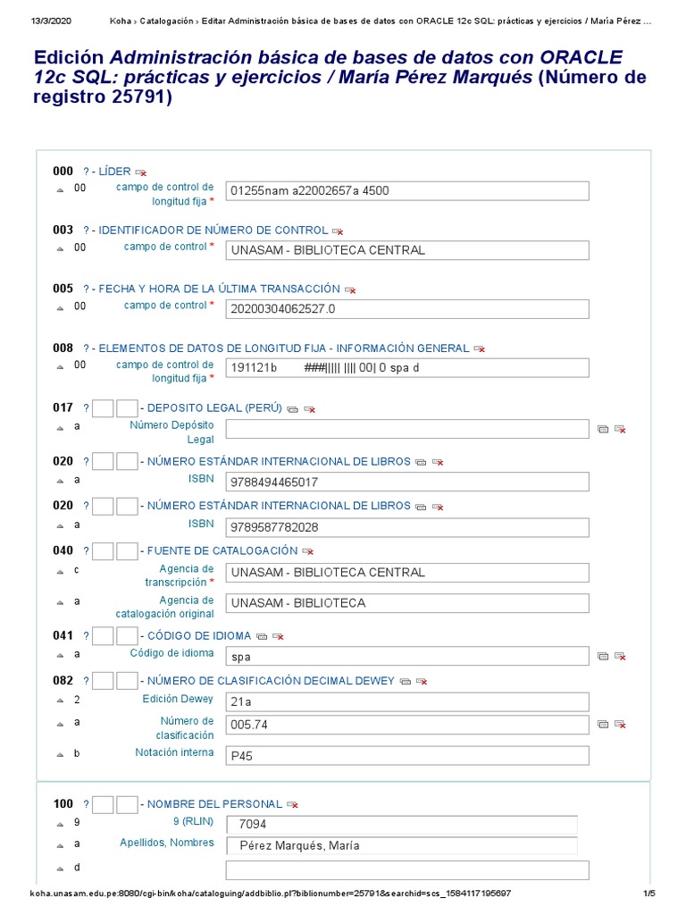 Administración de Bases de Datos en ORACLE | PDF | Catalogación | SQL