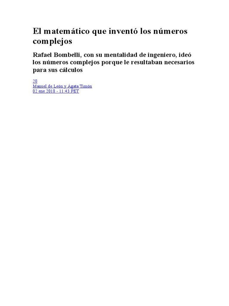 Rafael Bombelli y los números complejos | PDF | Número complejo | Números