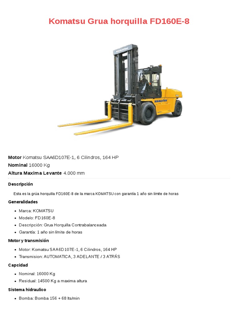 Grua Horquilla Fd160e 8 Komatsu | PDF