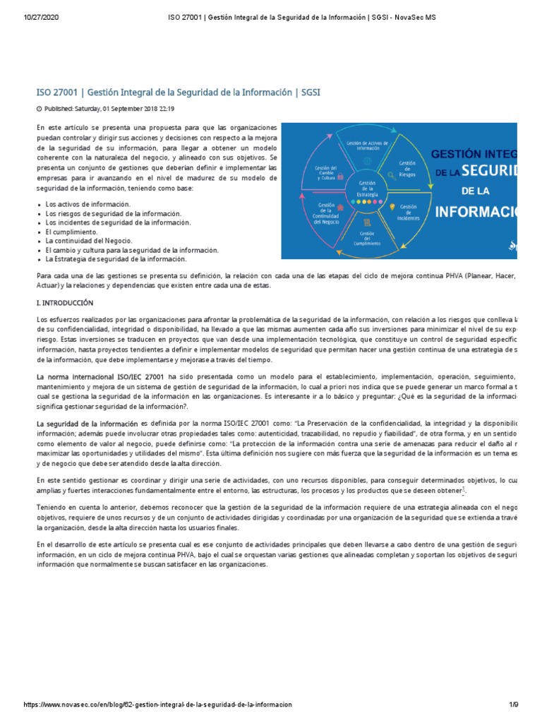 ISO 27001 - Gestión Integral de La Seguridad de La Información - SGSI ...