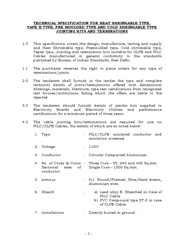 Technical Specification Joint Kits and Terminations | PDF | Insulator ...