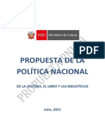 Prepublicación del proyecto de Política Nacional de la Lectura, el Libro y las Bibliotecas