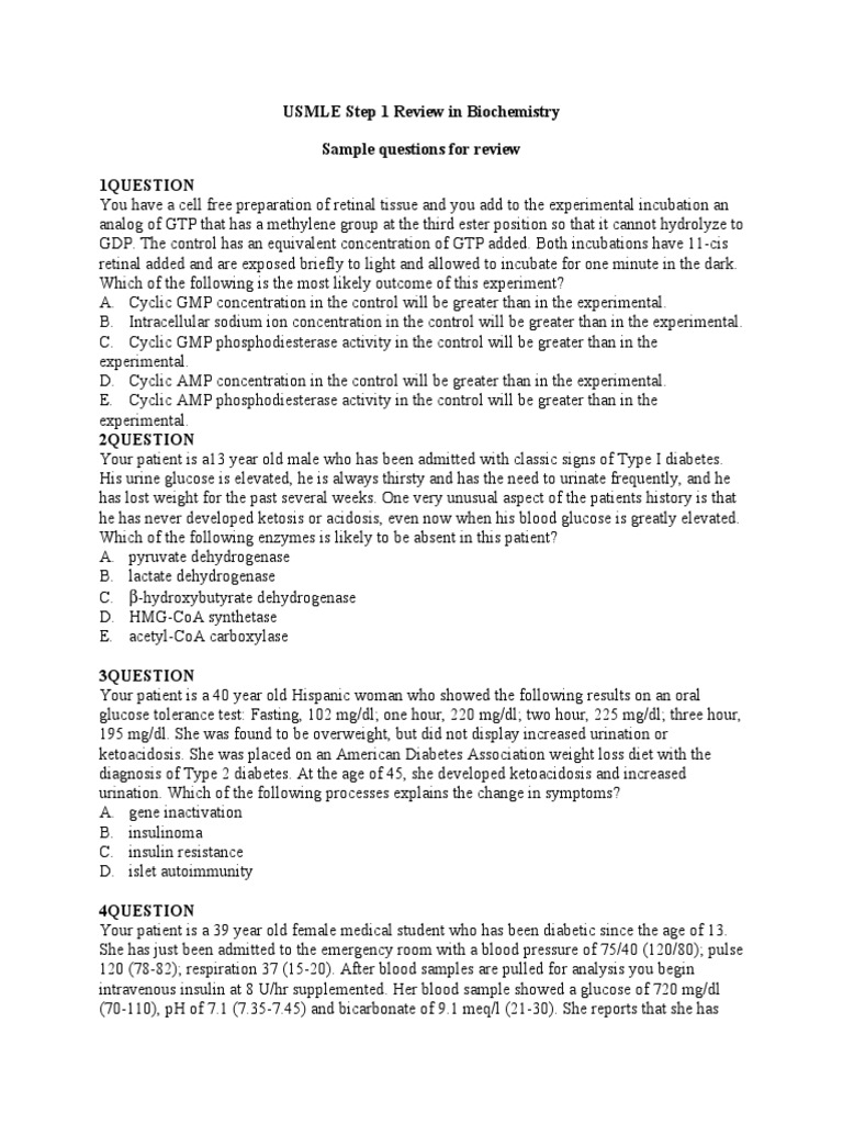 USMLE Step 1 Biochemistry Practice Questions | PDF | Pyruvic Acid ...