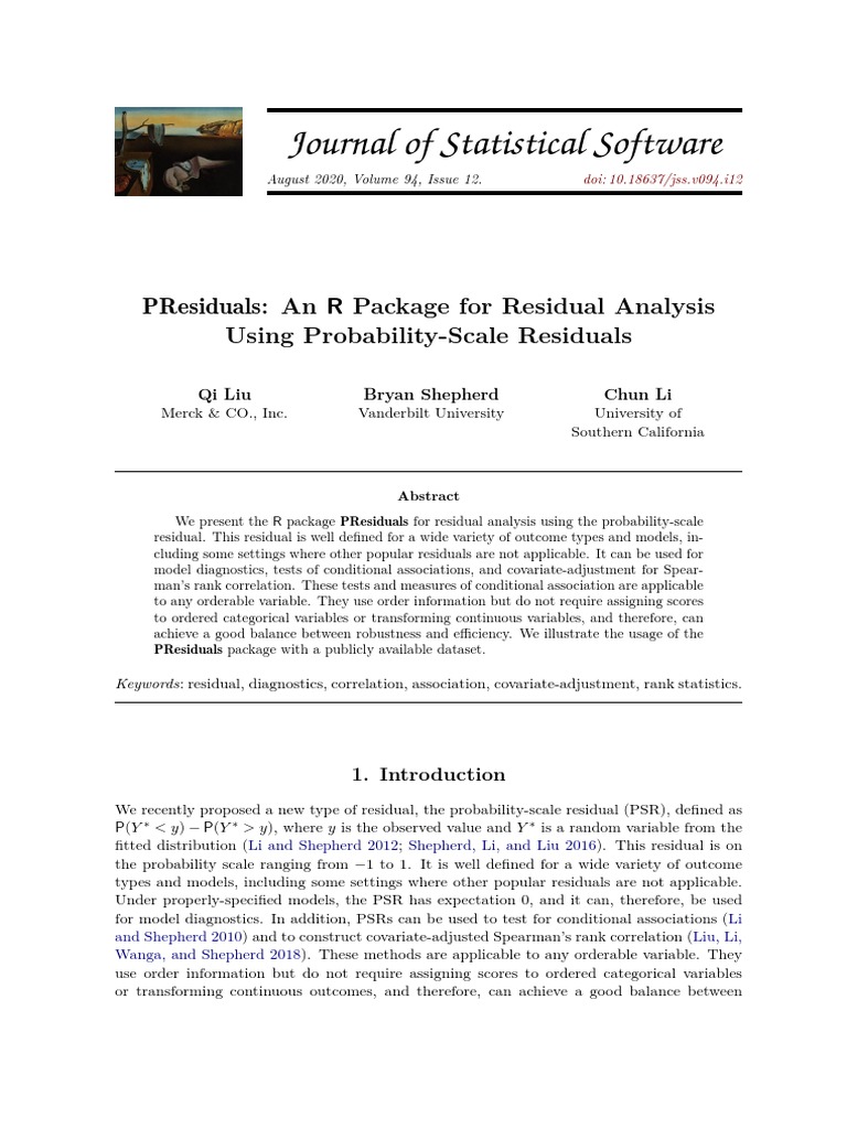 Journal of Statistical Software: Presiduals: An R Package For Residual ...