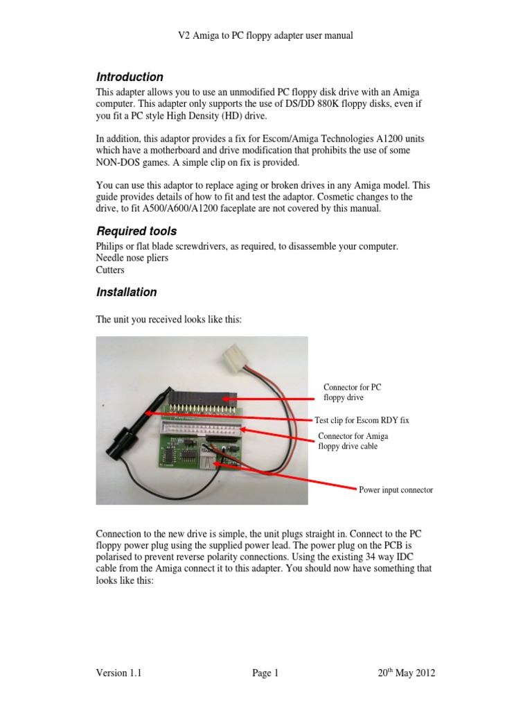 Amiga to PC Floppy Adapter Manual | PDF | Personal Computers | Floppy Disk