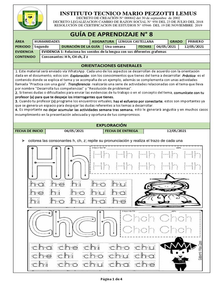 GUIA 8 DE LENGUA CASTELLANA ZZ, HH, CH CH | PDF | Lengua española |  Comunicación, image size:768x1024