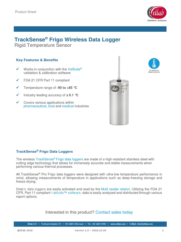 Tracksense Frigo Wireless Data Logger: Rigid Temperature Sensor | PDF ...